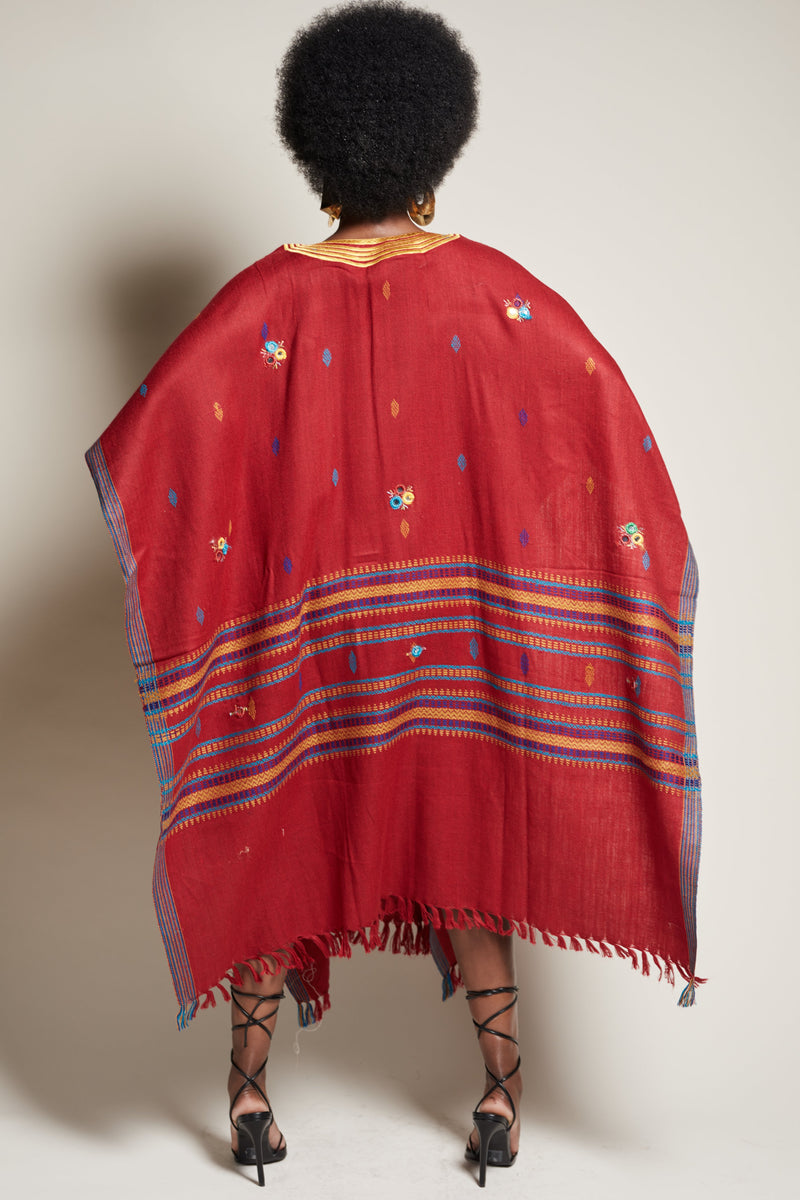 Stylee Vintage Poncho- | Stylee Straight Joe Red Line Embroidered –