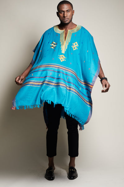 Ameri VINTAGE - Demi 着用１回 PATTERN ETHNIC PONCHO グリーン Native American Indian Poncho with Fringe - Brown - Yellow