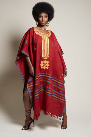 Stylee Vintage Poncho- Red Straight Line Embroidered | Joe Stylee